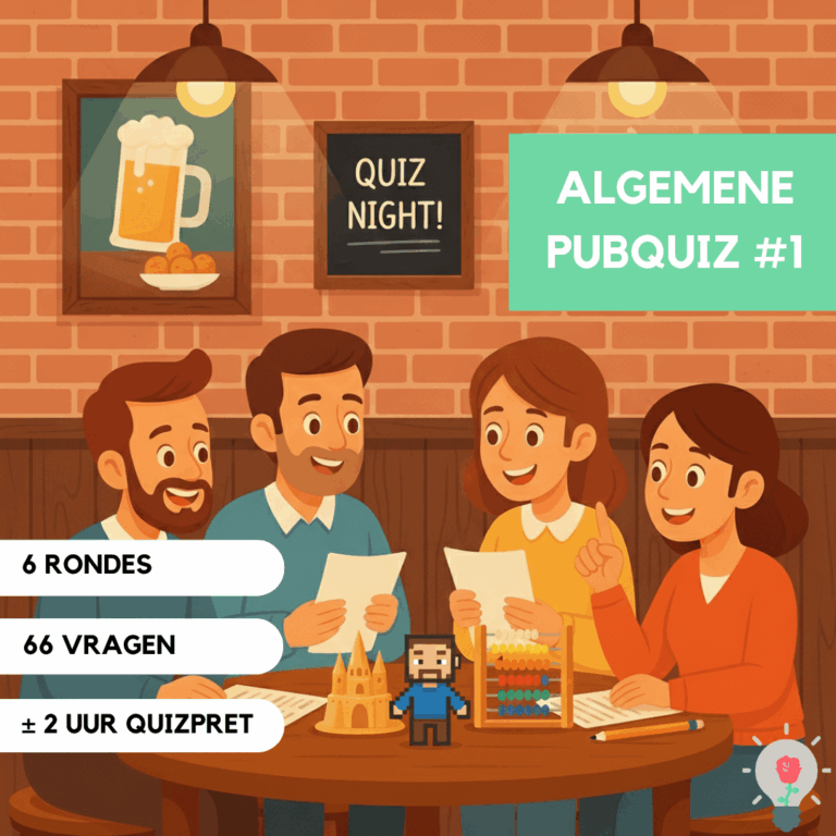 Algemene pubquiz kopen met 6 rondes voor 2 uur quizplezier.
